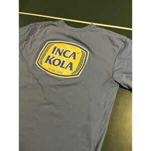Men’s Inca Kola Logo Short Sleeve T-Shirt XL Peru Soft Drink Cola Blue Morpho
